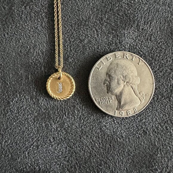 David Yurman Initial "J" Charm Necklace in 18K Yellow Gold & Pavé White Diamonds - Picture 10 of 16